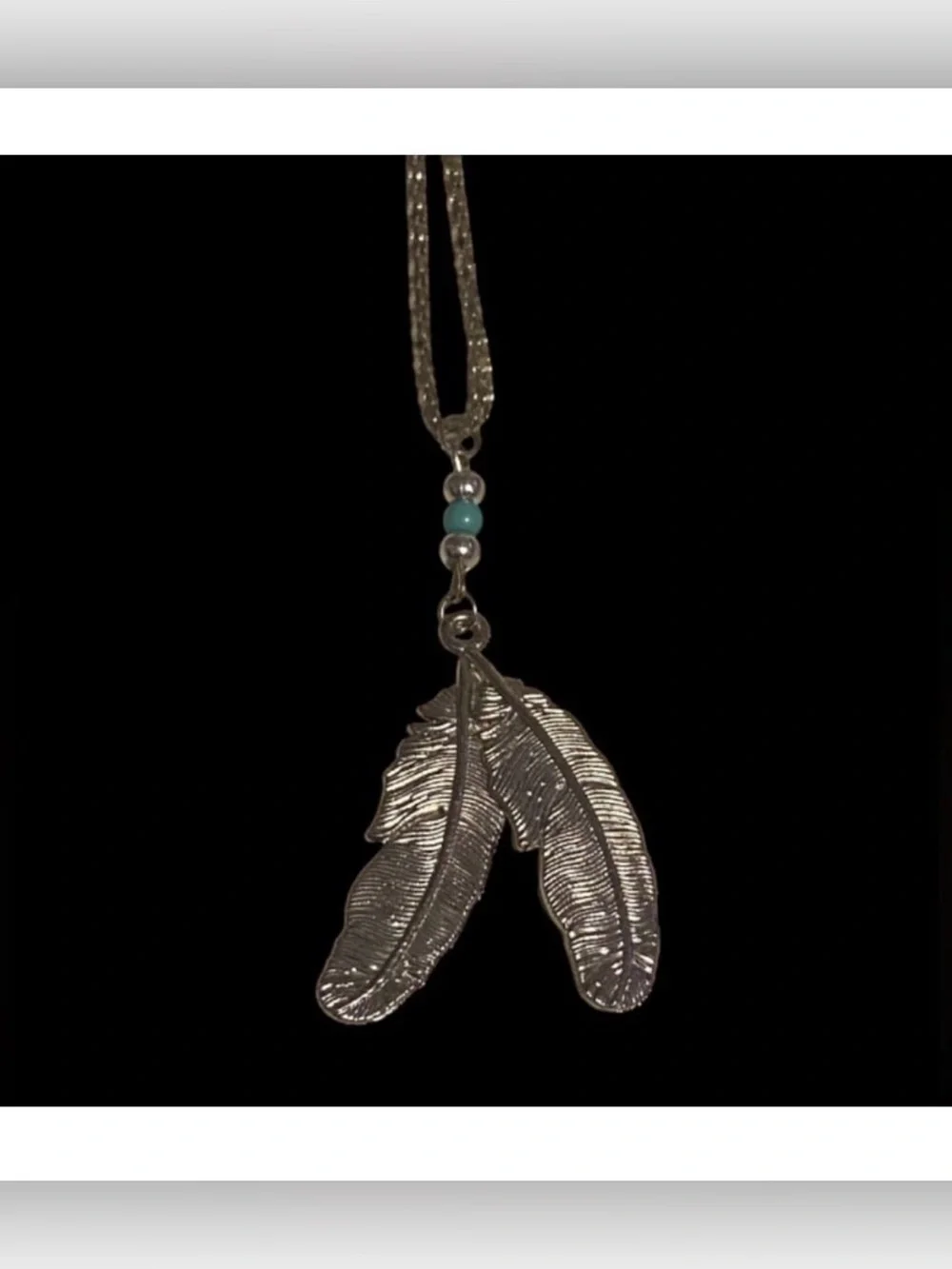 Silver Tone Feather Necklace #6315